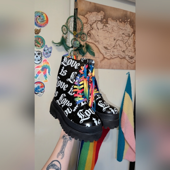 Club Exx Love Is Love Combat Boots - Picture 1 of 3